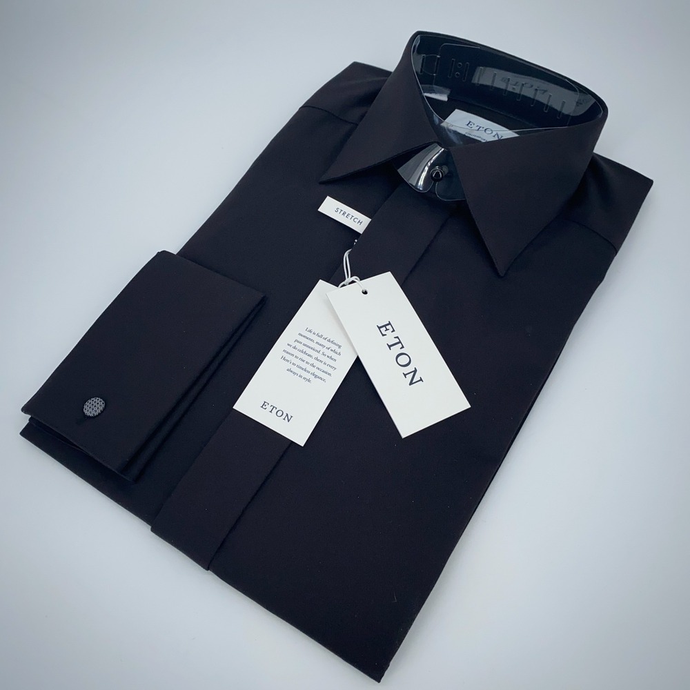 Eton Dress Shirt Mens S 14 1/2 - 37‎ Black Fine Twill Stretch Contemporary Fit